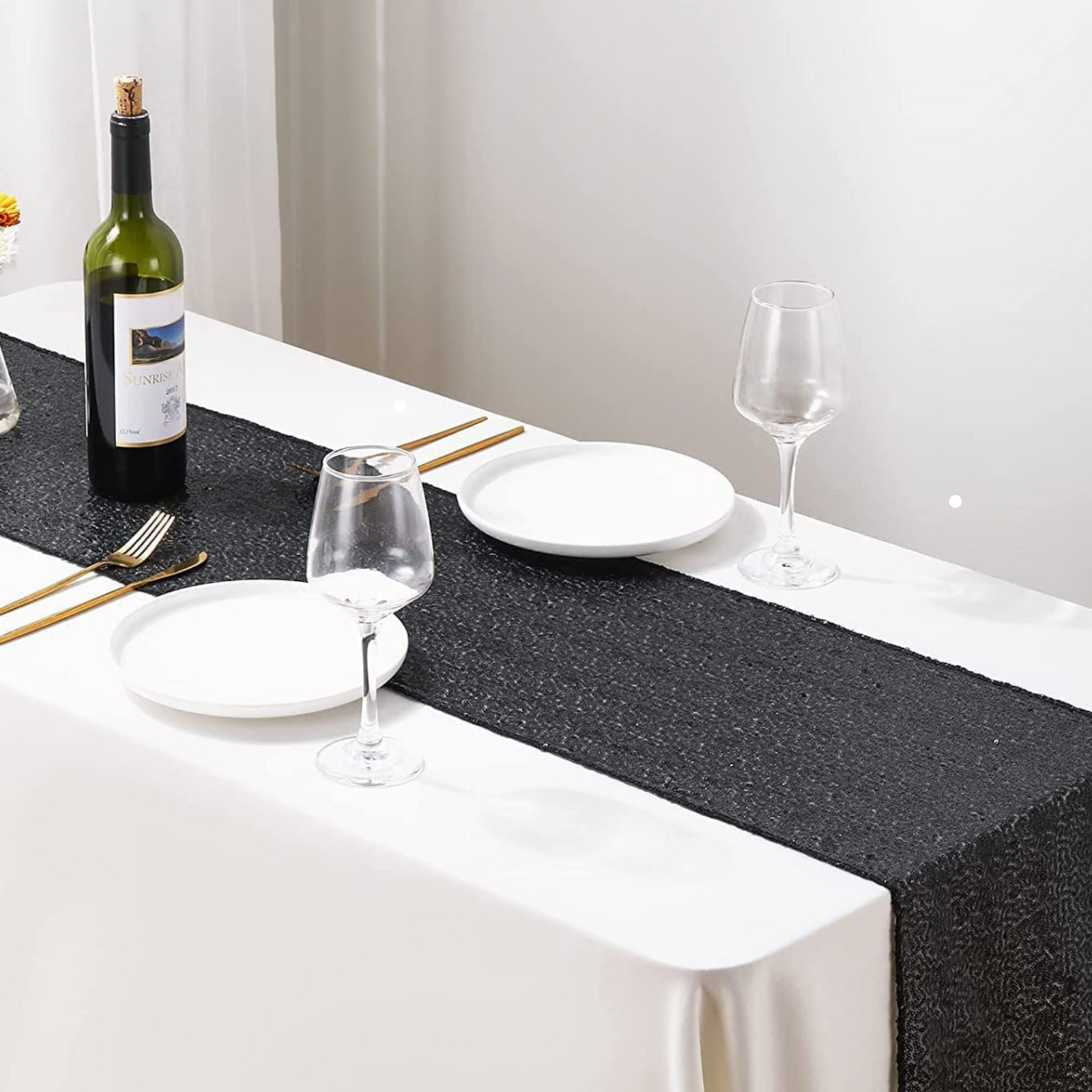 Black sequin table runner