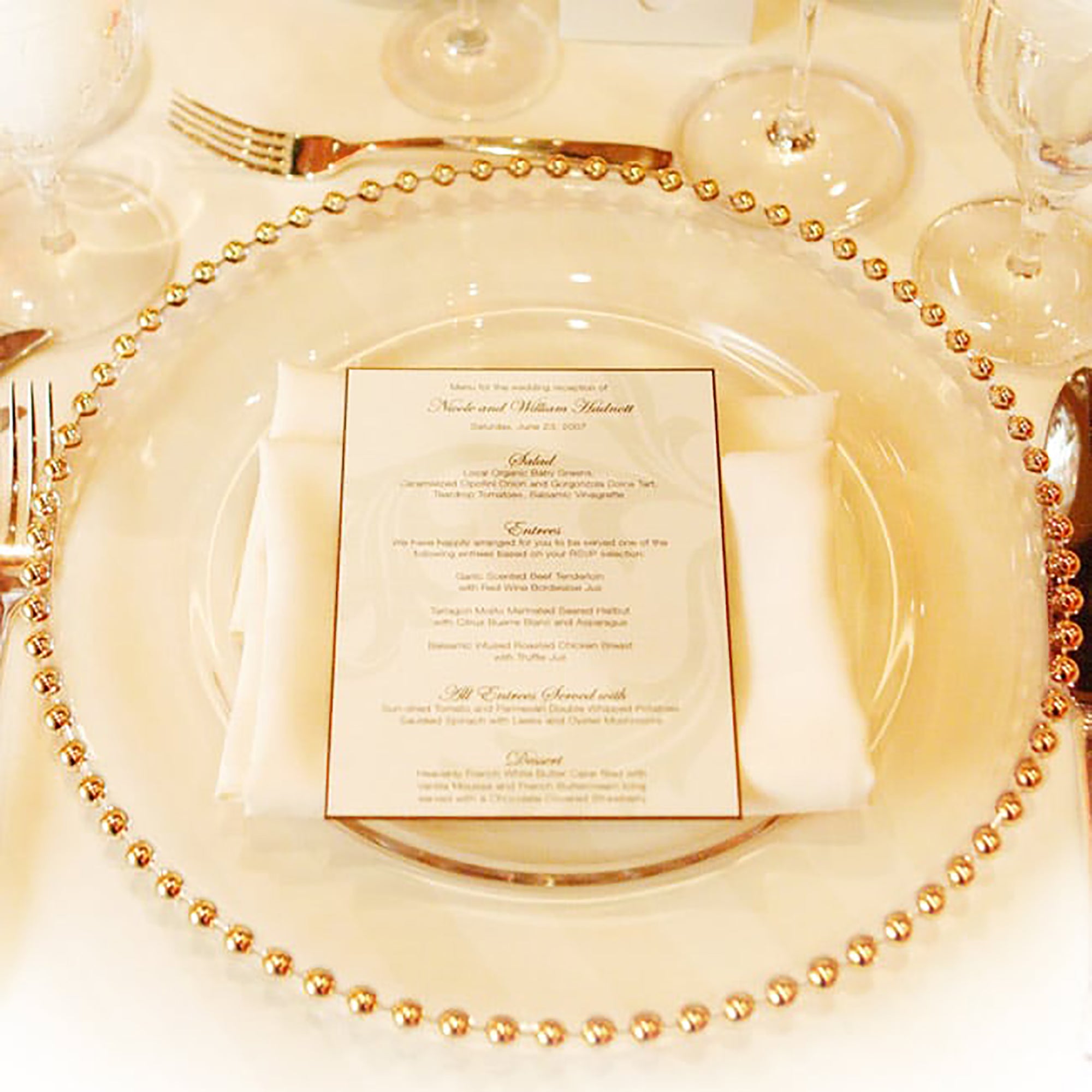 Glass clear beaded charger plate